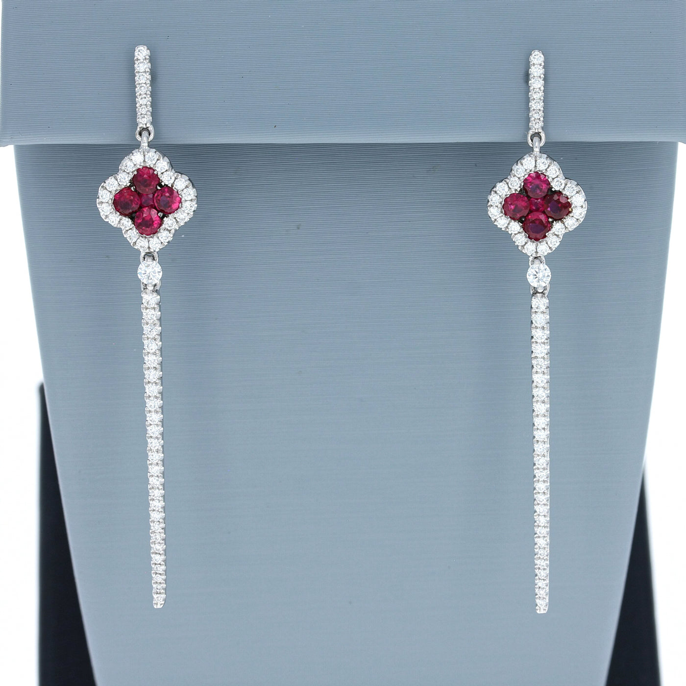 Apparel & Accessories > Jewelry > Earrings Uneek Ruby and Diamond Drop Earrings in 18K White Gold Pierce Custom Jewelers