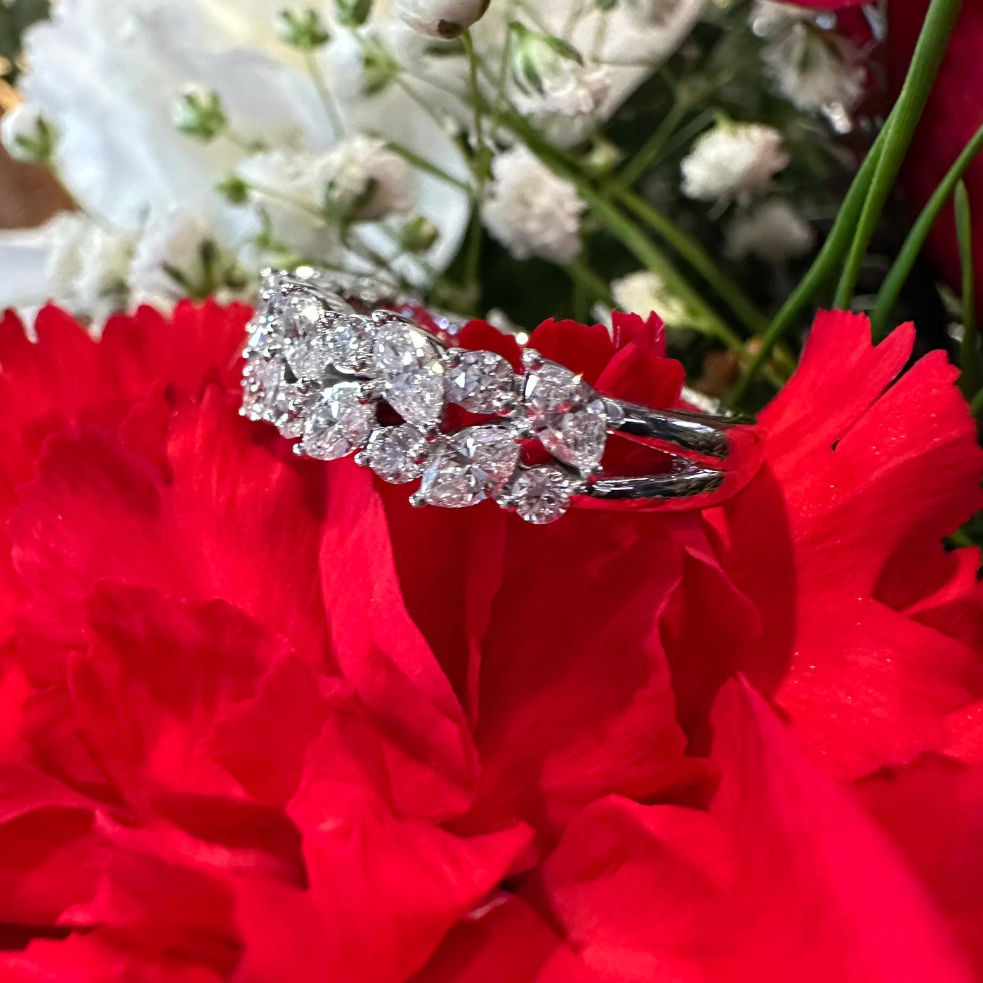 Apparel & Accessories > Jewelry > Rings Diamond Cluster Band 14K White Gold Ring Pierce Custom Jewelers