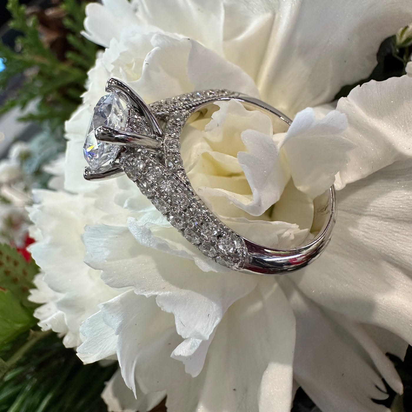 Apparel & Accessories > Jewelry > Rings Side Stones Diamond 14K White Gold Semi Mount Engagement Ring Pierce Custom Jewelers
