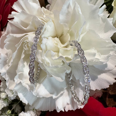 Apparel & Accessories > Jewelry > Earrings Hearts on Fire Lorelei Floral Oval Inside-Out Diamond 18K White Gold Hoop Earrings Pierce Custom Jewelers