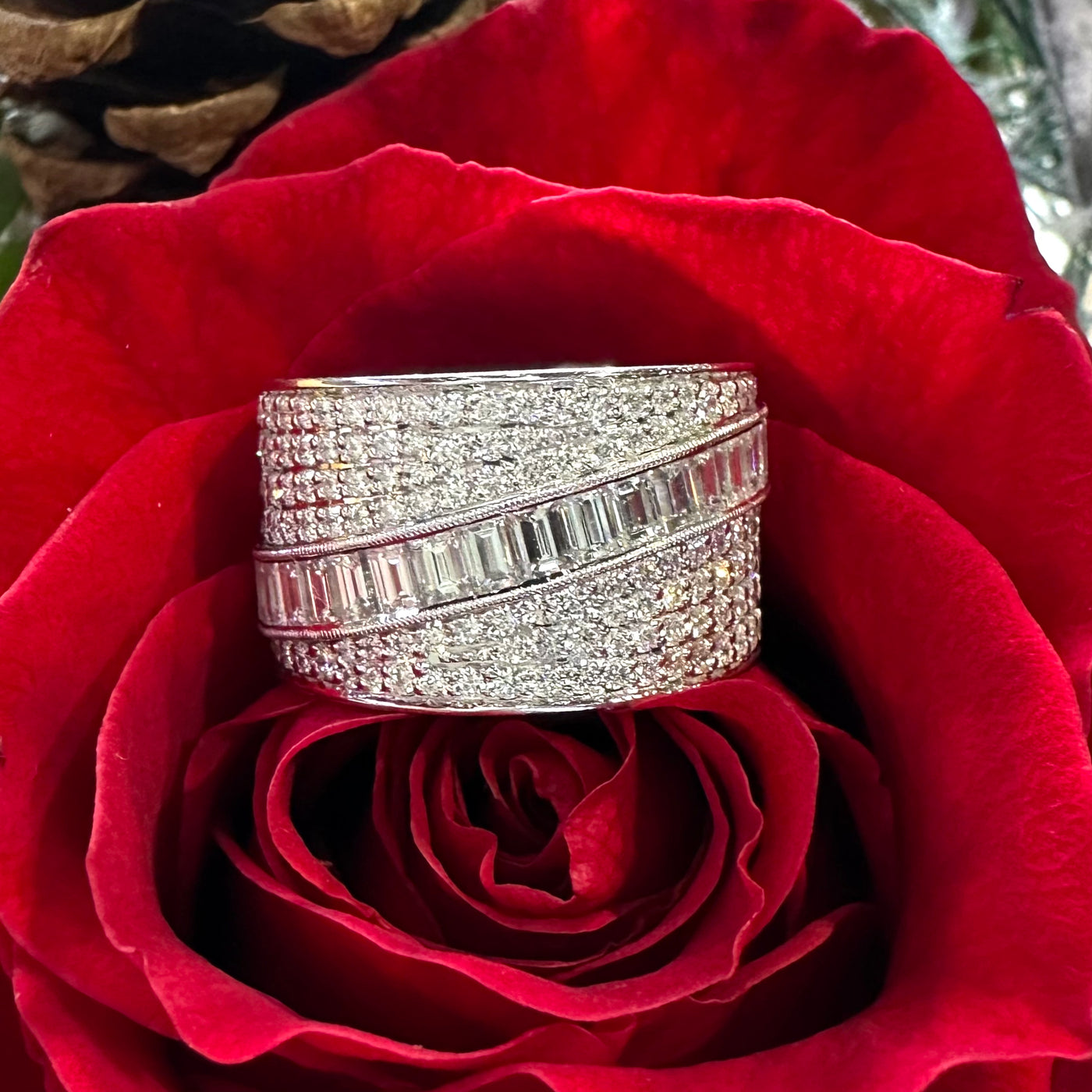 Apparel & Accessories > Jewelry > Rings Simon G Wide Band Diamond Ring 18K White Gold LR4805 Pierce Custom Jewelers