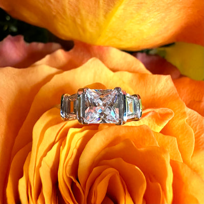 Apparel & Accessories > Jewelry > Rings Three Stone Trapezoid Semi Mount 14K White Gold Engagement Ring Pierce Custom Jewelers