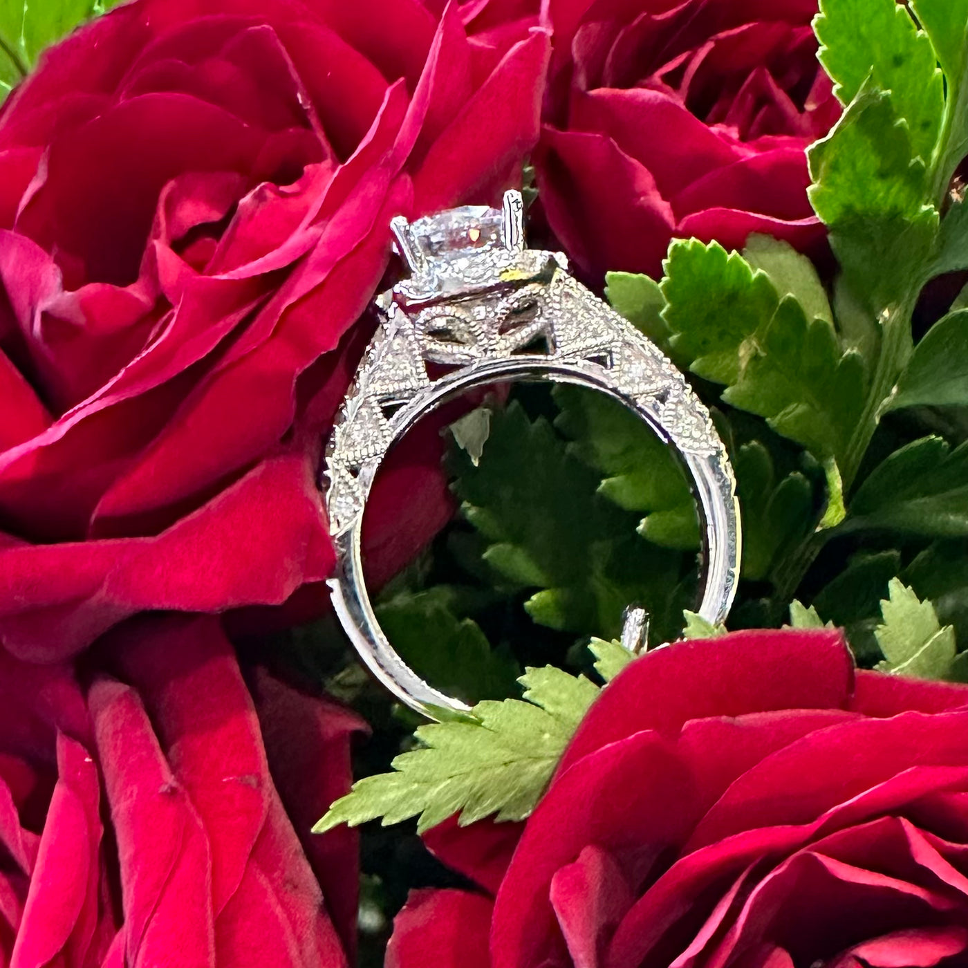 Apparel & Accessories > Jewelry > Rings Vintage Style Diamond Halo 14K White Gold Semi-Mount Engagement Ring Pierce Custom Jewelers