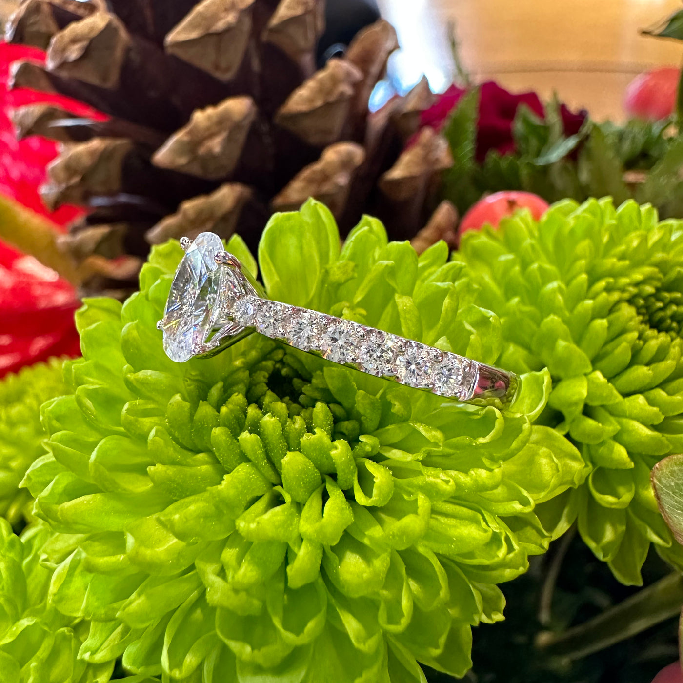 Apparel & Accessories > Jewelry > Rings Hidden Vintage Scroll Diamond 14K White Gold Semi Mount Engagement Ring Pierce Custom Jewelers