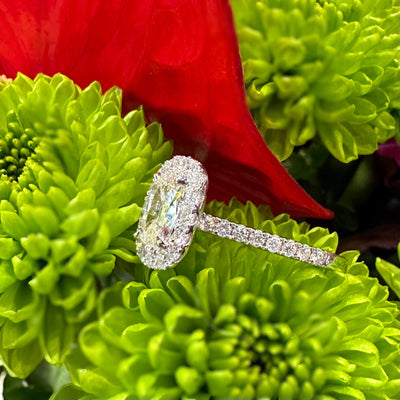 Apparel & Accessories > Jewelry > Rings Emerald Diamond Halo 14K White Gold Engagement Ring Pierce Custom Jewelers