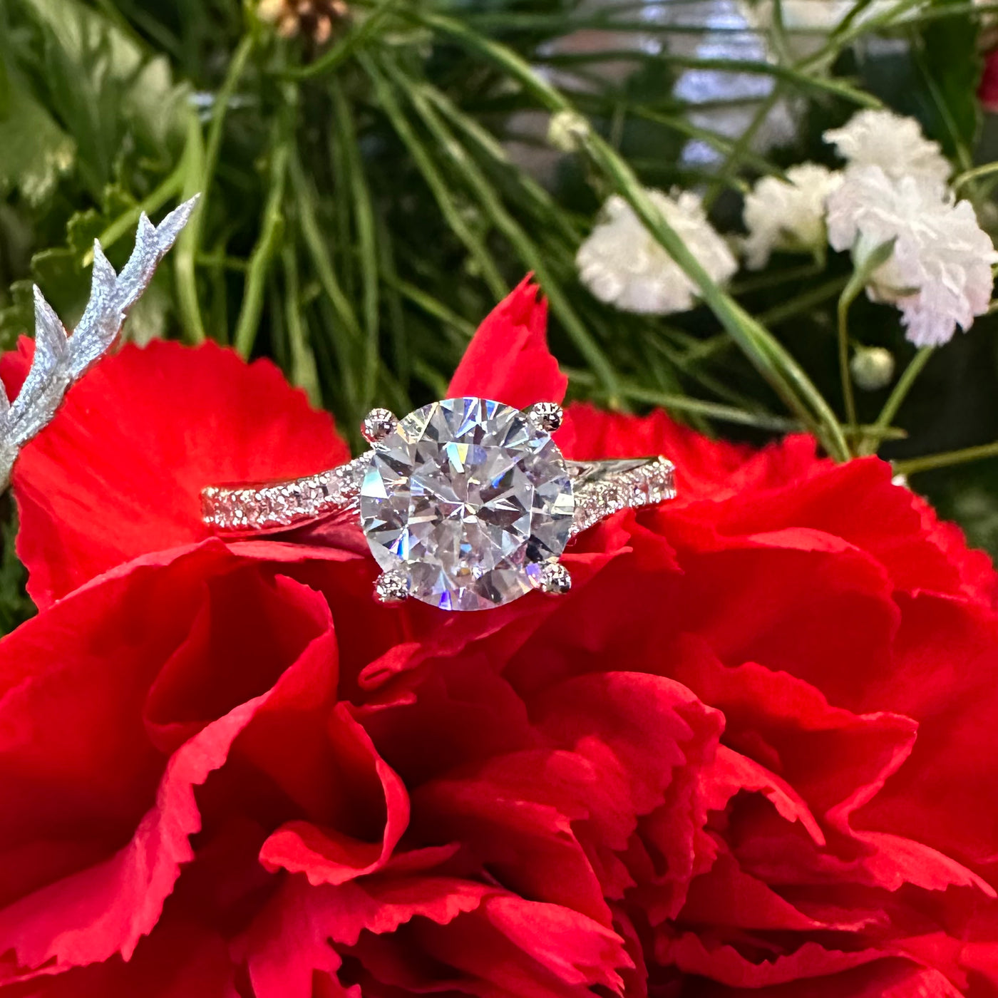 Apparel & Accessories > Jewelry > Rings Twist Shank Diamond Semi Mount 14K White Gold Engagement Ring Pierce Custom Jewelers