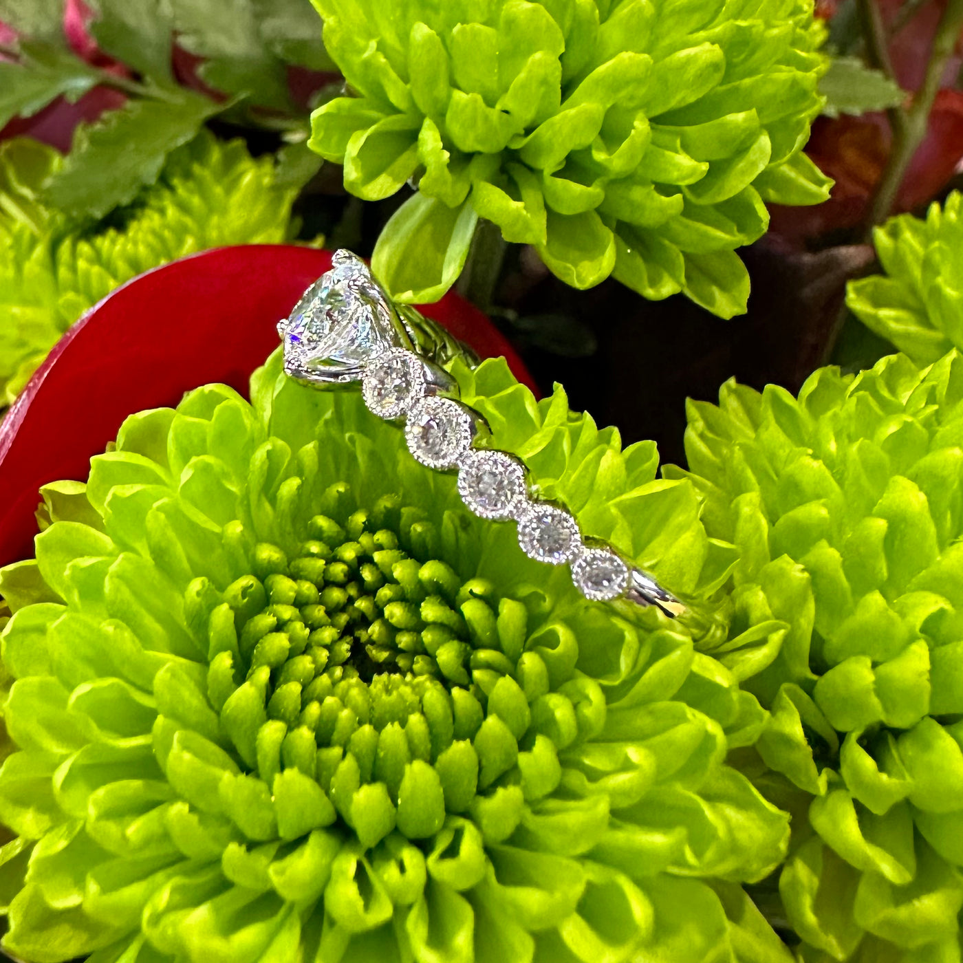  Apparel & Accessories > Jewelry > Rings Milgrain Bubble Side Stone Diamond 14K White Gold Semi-Mount Engagement Ring Pierce Custom Jewelers