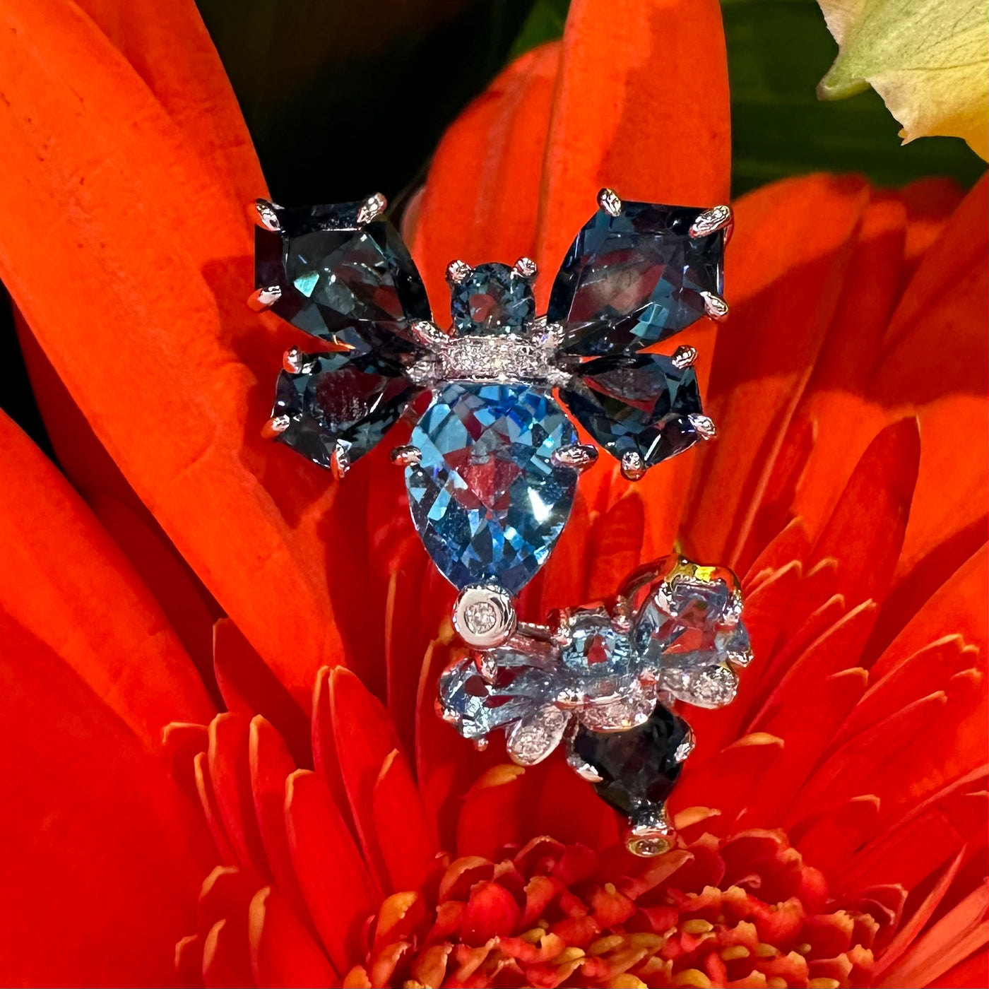 Apparel & Accessories > Jewelry > Rings BELLARRI Queen Bee Diamond Blue Topaz Fashion Ring Pierce Custom Jewelers