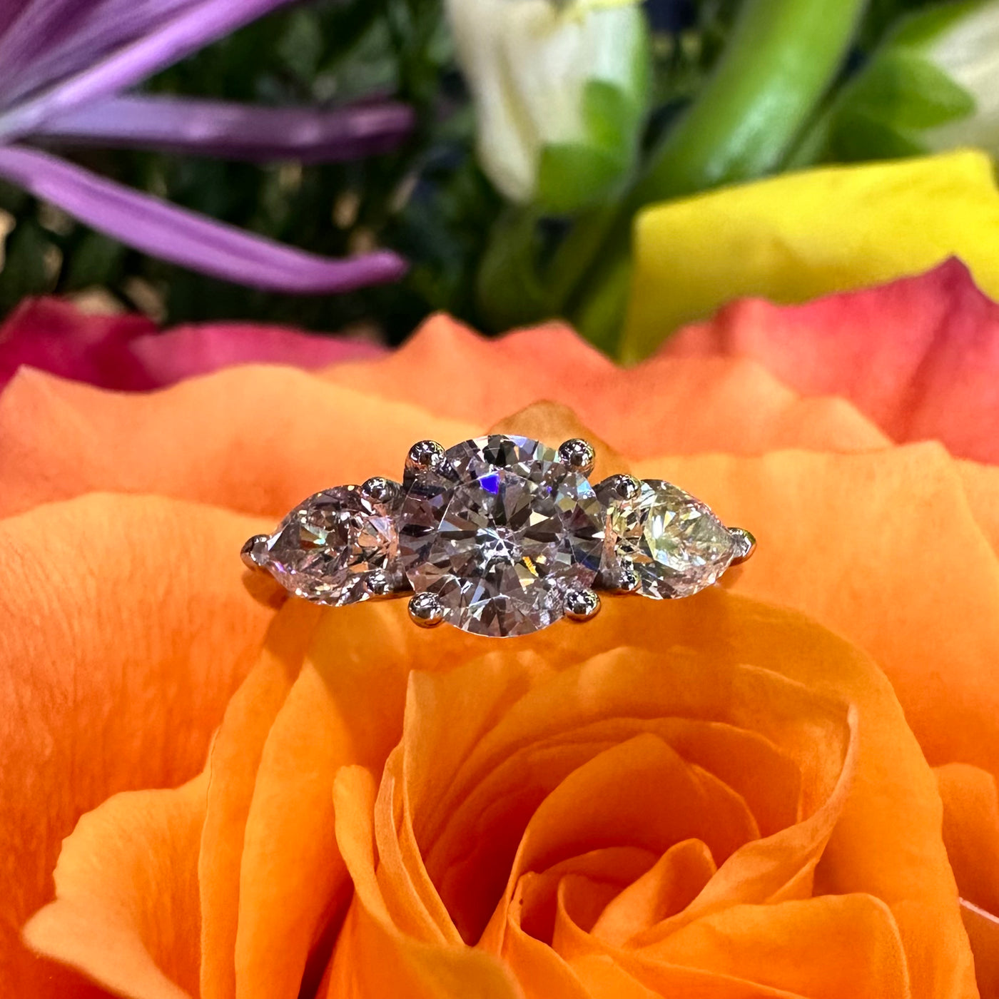 Apparel & Accessories > Jewelry > Rings Three Stone Pear 14K Gold Semi Mount Engagement Ring Pierce Custom Jewelers
