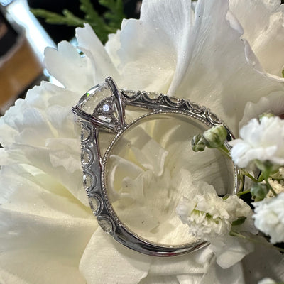 Apparel & Accessories > Jewelry > Side Stones Diamond Semi Mount 14K White Gold Engagement Ring Pierce Custom Jewelers