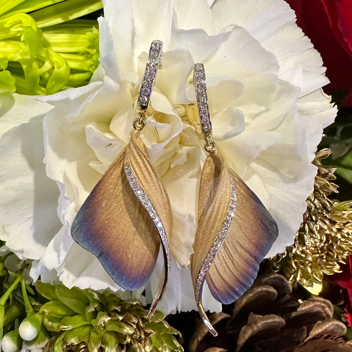 Simon G Diamond Drop Wings 18K Yellow Gold Earrings DE171 Pierce