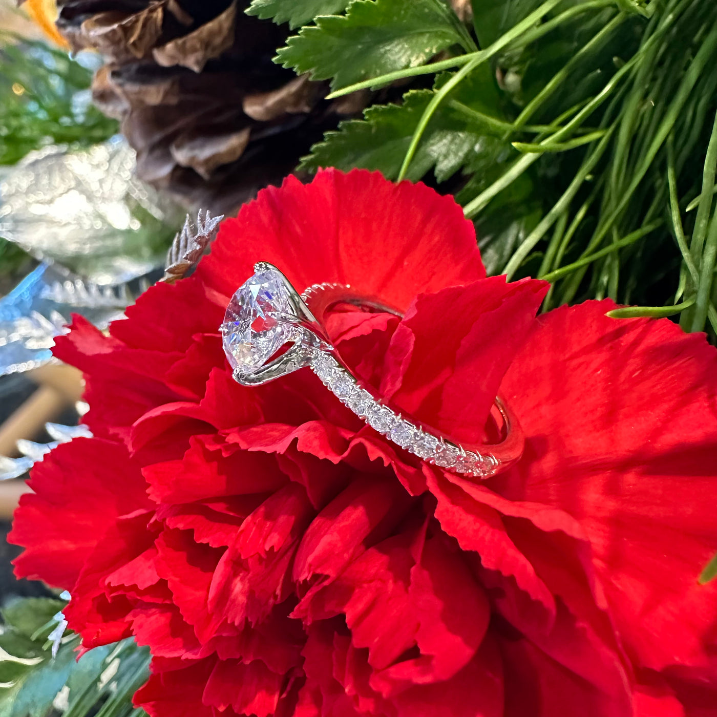  Apparel & Accessories > Jewelry > Rings Half Eternity Diamond Band 14K White Gold Semi Mount Engagement Ring Pierce Custom Jewelers