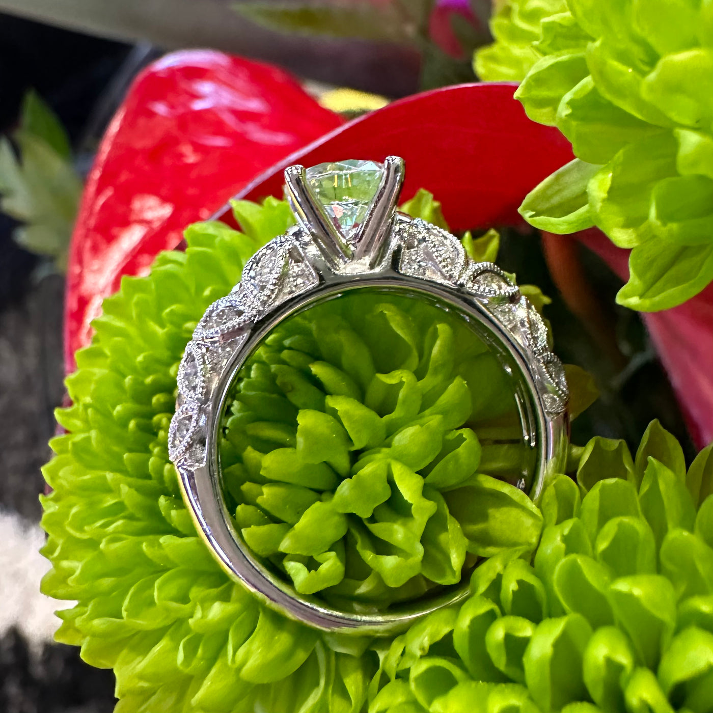Apparel & Accessories > Jewelry > Rings Side Stone Diamond 14K White Gold Semi-Mount Engagement Ring Pierce Custom Jewelers
