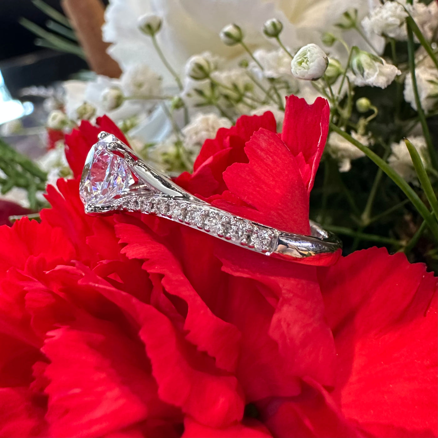 Apparel & Accessories > Jewelry > Rings Twist Shank Diamond Semi Mount 14K White Gold Engagement Ring Pierce Custom Jewelers