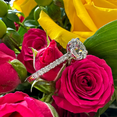 Apparel & Accessories > Jewelry > Rings Round Diamond Side Stone 18K White Gold Engagement Ring Pierce Custom Jewelers
